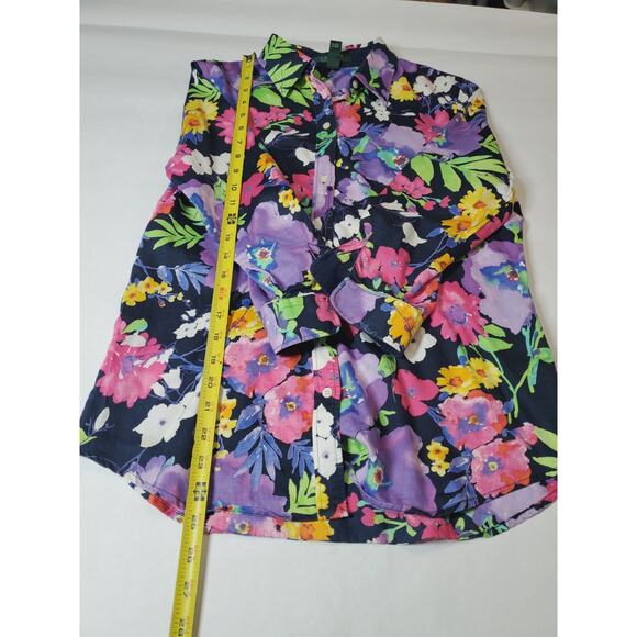 Lauren Ralph Lauren Womens Medium Top Button‎ Front Long Sleeve Floral Colorful - Picture 7 of 8